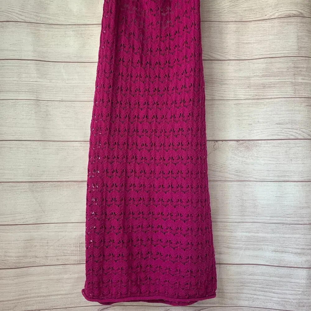 Future Collective Pink Midi Dress Halter Tie Neck Open Knit Crochet Size XL